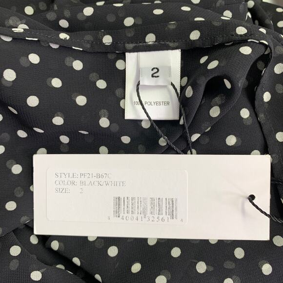 PRABAL GURUNG Size 2 Black White Polyester Polka Dot Bow Blouse - Picture 6 of 7